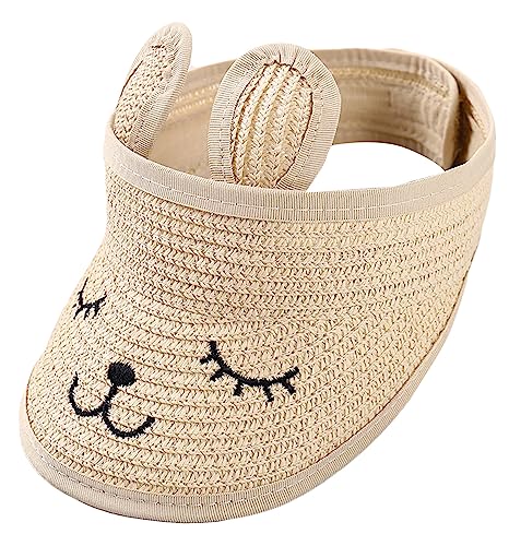 Maeau Strohhut Kinder Mädchen Jungen Sommerhut Faltbar Stroh Visier Cap Sonnenvisier Beige Sonnenschutz Sonnenblende Hut Sommermütze Strandhut 1 2 3 4 5 6 7 Jahre Sonnenhut UV Schutz Verstellbar Kappe von Maeau