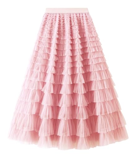 Maeau Teenager Strandrock Tütü Sommer Kinder Tüllrock Festival Lang Mädchen Tüllrock Spitze Midi 10 11 Jahre Langer Rock Tüll Tüll 150 Lange Röcke A Linie Plissee Sommerrock Elegant Maxi Rosa von Maeau