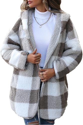 Maeau Winterjacke Damen Warm Fleecemantel Weich Teddy Cardigan Damen Herbst Strickfleecejacke Casual Teddy Fleecejacke Langarm Plüschjacke Revers Kuscheljacke Damen Kapuze Sherpa Jacke S von Maeau