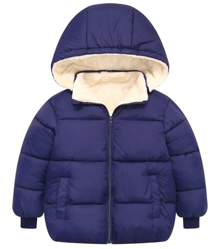 Maeau Winterjacke mit Kapuze Baby Mädchen Jungen 12 18 Monate Steppjacke Daunenjacke Baumwolle Kleinkinder Mäntel Gepolstert Kinder Puffer Jacke Gefüttert Plüschjacke Fleecejacke Winter Dunkelblau 90 von Maeau
