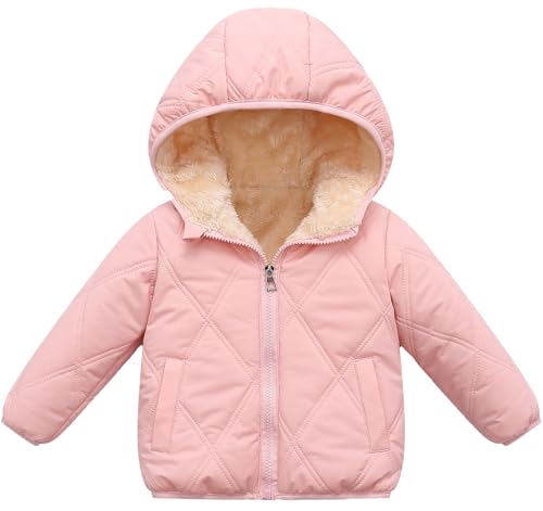 Maeau Winterjacke mit Kapuze Baby Mädchen Jungen 2 3 Jahre Steppjacke Daunenjacke Baumwolle Kleinkinder Mäntel Gepolstert Kinder Puffer Jacke Gefüttert Ohren Plüschjacke Fleecejacke Winter Rosa 110 von Maeau