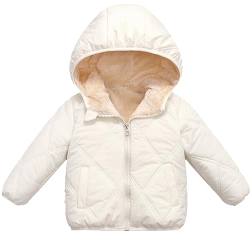 Maeau Winterjacke mit Kapuze Baby Mädchen Jungen 2 3 Jahre Steppjacke Daunenjacke Baumwolle Kleinkinder Mäntel Gepolstert Kinder Puffer Jacke Gefüttert Plüschjacke Fleecejacke Winter Off White 110 von Maeau