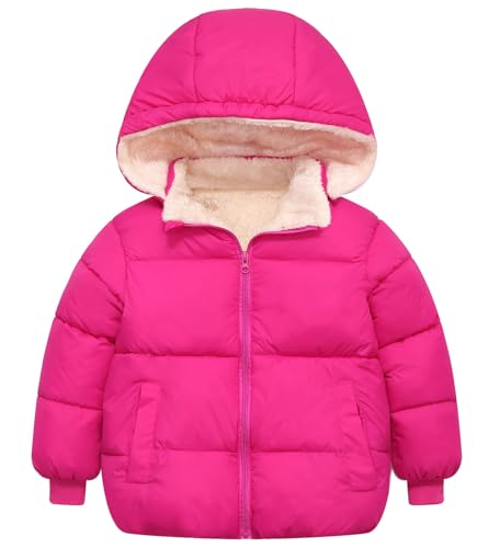 Maeau Winterjacke mit Kapuze Baby Mädchen Jungen 3 4 Jahre Steppjacke Daunenjacke Baumwolle Kleinkinder Mäntel Gepolstert Kinder Puffer Jacke Gefüttert Plüschjacke Fleecejacke Winter Rosenrot 120 von Maeau