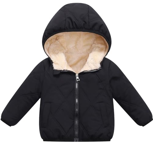 Maeau Winterjacke mit Kapuze Baby Mädchen Jungen 4 5 Jahre Steppjacke Daunenjacke Baumwolle Kleinkind Mäntel Gepolstert Kinder Puffer Jacke Gefüttert Ohren Plüschjacke Fleecejacke Winter Schwarz 130 von Maeau
