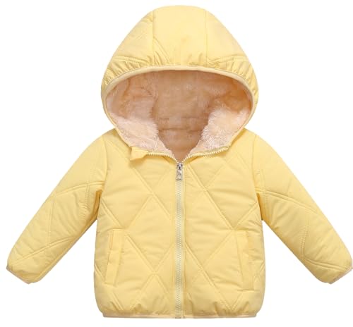 Maeau Winterjacke mit Kapuze Baby Mädchen Jungen 4 5 Jahre Steppjacke Daunenjacke Baumwolle Kleinkinder Mäntel Gepolstert Kinder Puffer Jacke Gefüttert Ohren Plüschjacke Fleecejacke Winter Gelb 130 von Maeau
