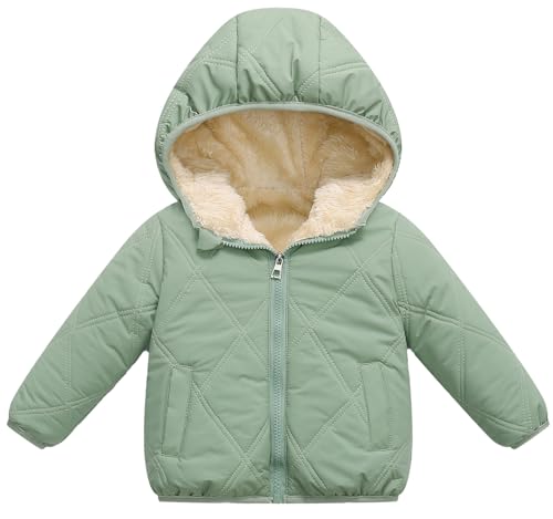 Maeau Winterjacke mit Kapuze Baby Mädchen Jungen 4 5 Jahre Steppjacke Daunenjacke Baumwolle Kleinkinder Mäntel Gepolstert Kinder Puffer Jacke Gefüttert Ohren Plüschjacke Fleecejacke Winter Grün 130 von Maeau