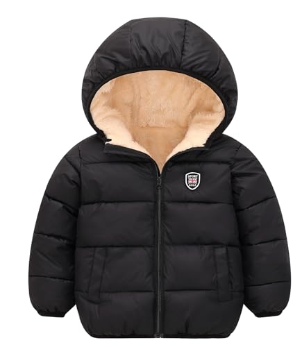 Maeau Winterjacke mit Kapuze Baby Mädchen Jungen Steppjacke Daunenjacke Baumwolle Kleinkind Mäntel Gepolstert Kinder Puffer Jacke Gefüttert Ohren Kapuzenjacke Fleecejacke Winter Schwarz 2 3 Jahre 110 von Maeau
