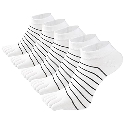 Maeau - Zehensocken für Frauen Fünf Finger Baumwolle Weich Atmungsaktiv Low Cut Knöchelsocken Neuheit Mini Crew Socken Kurz Laufen Wandern Sportsocken für Mädchen 5 Paar, weiß, One size von Maeau