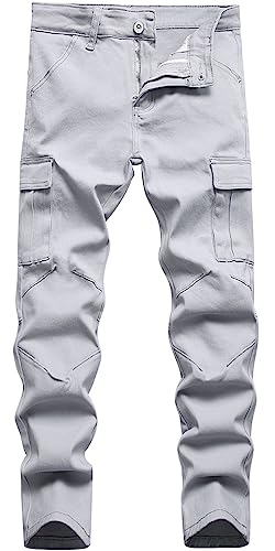 Maeau Zerrissene Jeans Jungen 11 12 Jahre Denim Hose Gerades Bein Jeanshose Kinder Jungen Ripped Jeans Distressed Skinny Slim Fit Cargo Jeans Destroyed Stretch Jeans Straight Regular Fit Baumwoll Grau von Maeau