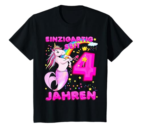 4. Geburtstag Geschenk Einhorn Mädchen Geburtstag 4 T-Shirt von Mädchen Meerjungfrau Geschenk vierten Geburtstag