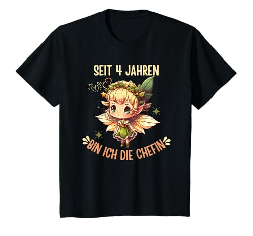 4 Jahre Alt Geburtstag Mädchen Süße Fee Ich bin Chefin T-Shirt von Mädchen 4. Geburtstag Geschenk Geburtstagsshirt