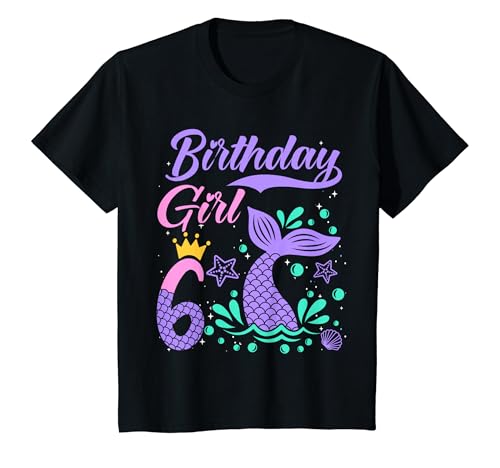 Kinder 6 Geburtstag Mädchen Meerjungfrau Outfit Schwimmen Meer T-Shirt Kinder 6 Geburtstag Mädchen Meerjungfrau Outfit Schwimmen Meer T-Shirt von Mädchen 6 Jahre Geschenk