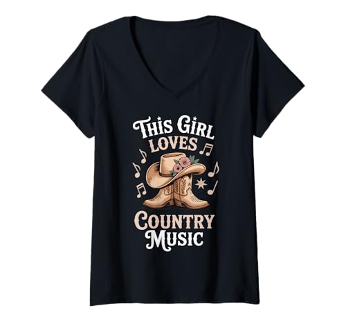 Damen This Girl Loves Country Music T-Shirt mit V-Ausschnitt von Mädchen Country musik Der 90er Westliche Musik
