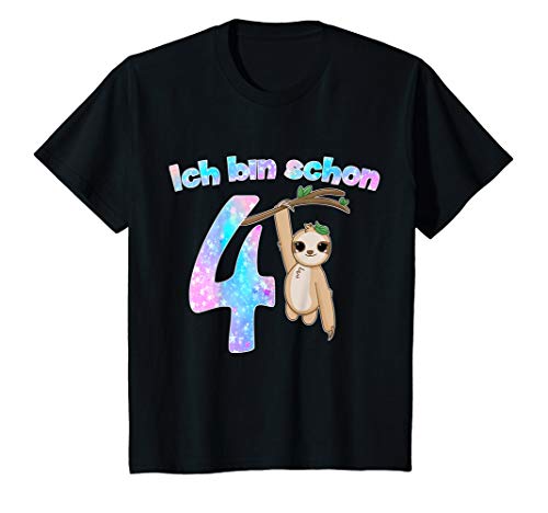 Kinder 4 Geburtstag Faultier fur 4 Jahre Mädchen Geschenk T-Shirt von Mädchen Faultier T-Shirt Ich bin 4 Jahre alt