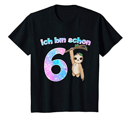 Kinder 6 Geburtstag Faultier fur 6 Jahre Mädchen Geschenk T-Shirt von Mädchen Faultier T-Shirt Ich bin 6 Jahre alt