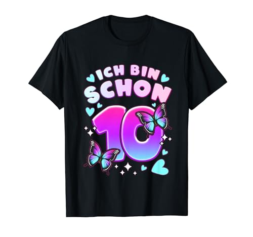 Geburtstag Mädchen 10 Jahre, Schmetterlinge und Nummer 10 T-Shirt von Mädchen Geburtstag by Content Design Studio