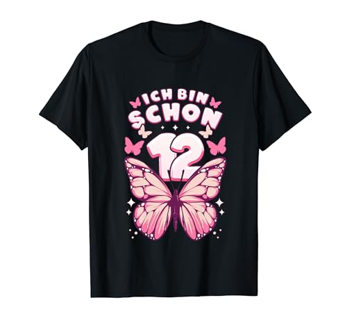 Geburtstag Mädchen 12 Jahre, Schmetterlinge und Nummer 12 T-Shirt von Mädchen Geburtstag by Content Design Studio