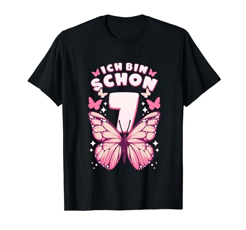 Geburtstag Mädchen 7 Jahre, Schmetterlinge und Nummer 7 T-Shirt von Mädchen Geburtstag by Content Design Studio