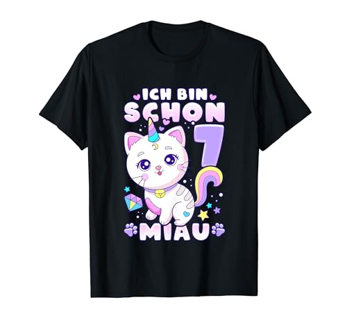 Geburtstag Mädchen 7 Jahre alt, Katze, Einhorn T-Shirt von Mädchen Geburtstag by Content Design Studio