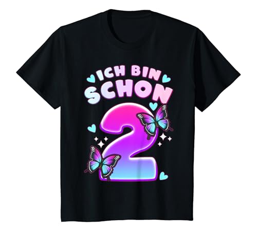 Kinder Geburtstag Mädchen 2 Jahre, Schmetterlinge und Nummer 2 T-Shirt von Mädchen Geburtstag by Content Design Studio