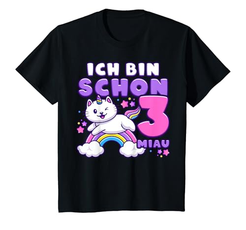 Kinder Geburtstag Mädchen 3 Jahre alt, Katze, Einhorn T-Shirt von Mädchen Geburtstag by Content Design Studio