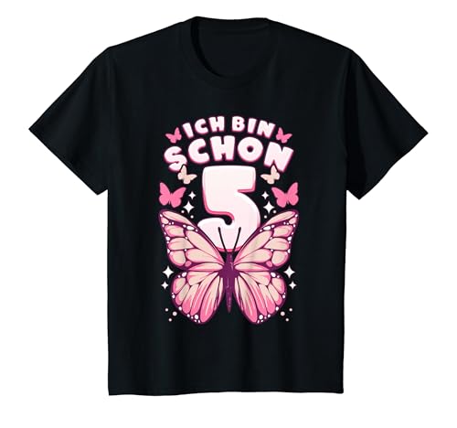 Kinder Geburtstag Mädchen 5 Jahre, Schmetterlinge und Nummer 5 T-Shirt von Mädchen Geburtstag by Content Design Studio