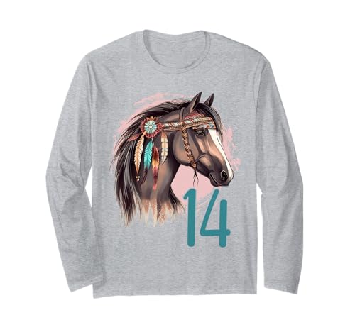 14 Geburtstag Pferd Reiten Pferdemächen 14 Jahre Mädchen Langarmshirt von Mädchen Geburtstage Pferd Stall Reiten by mintas