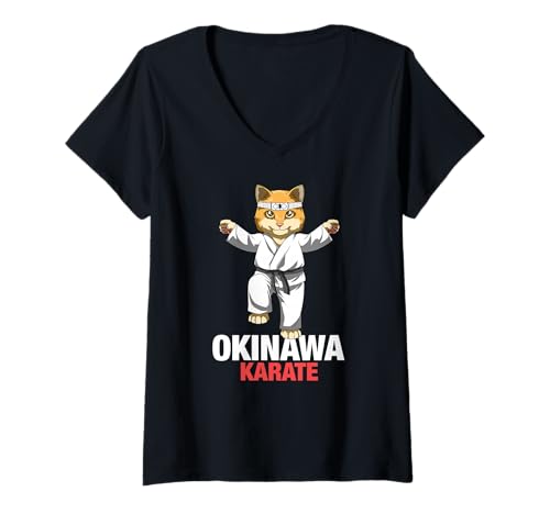 Damen Cooles Okinawa-Karate T-Shirt mit V-Ausschnitt Damen Cooles Okinawa-Karate T-Shirt mit V-Ausschnitt von Mädchen Karate T-Shirt und Geschenke