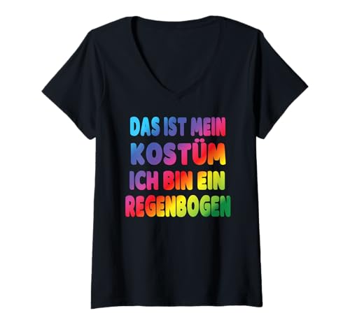 Damen Lustige Regenbogen Kostüme Karneval Fasching Halloween Party T-Shirt mit V-Ausschnitt von Mädchen Partykostüm für Frauen Damen Kinder Herren
