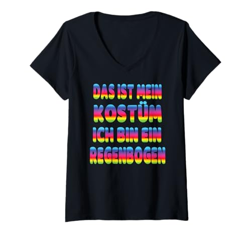 Damen Lustige Regenbogen Kostüme Karneval Fasching Halloween Party T-Shirt mit V-Ausschnitt von Mädchen Partykostüm für Frauen Damen Kinder Herren