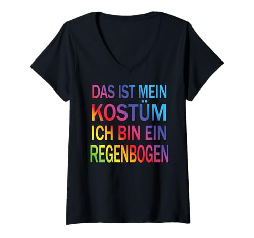 Damen Lustige Regenbogen Kostüme Karneval Fasching Halloween Party T-Shirt mit V-Ausschnitt von Mädchen Partykostüm für Frauen Damen Kinder Herren