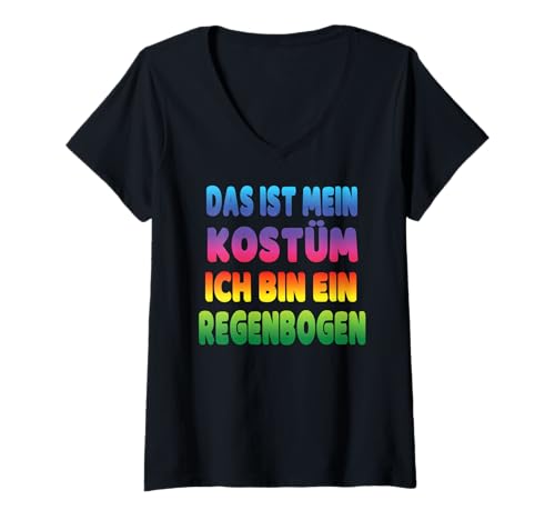 Damen Lustige Regenbogen Kostüme Karneval Fasching Halloween Party T-Shirt mit V-Ausschnitt von Mädchen Partykostüm für Frauen Damen Kinder Herren