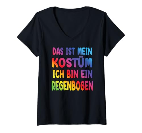 Damen Lustige Regenbogen Kostüme Karneval Fasching Halloween Party T-Shirt mit V-Ausschnitt von Mädchen Partykostüm für Frauen Damen Kinder Herren