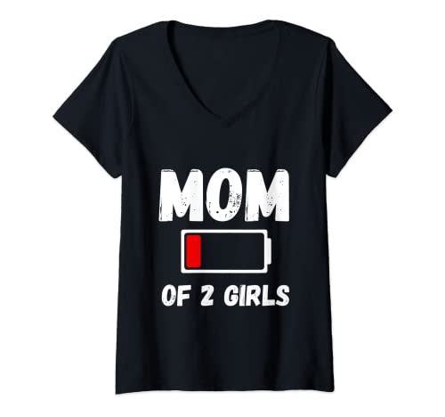 Damen Mutter, Mama, Mom von 2 Mädchen, Töchter, Tochter Akku leer T-Shirt mit V-Ausschnitt Damen Mutter, Mama, Mom von 2 Mädchen, Töchter, Tochter Akku leer T-Shirt mit V-Ausschnitt von Mädchen Tochter Töchter Mutter, Mama, Mom