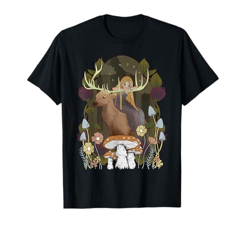 Mädchen Wald Hirsche Märchen Kind Märchenfigur Waldbewohner T-Shirt von Niedliche Tiere für Kinder