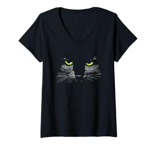 Damen Katze Stubentiger Katzen Augen Kater Liebe Hauskatze MIAU T-Shirt mit V-Ausschnitt Damen Katze Stubentiger Katzen Augen Kater Liebe Hauskatze MIAU T-Shirt mit V-Ausschnitt von Mädels & Jungs Geschenkideen für Katzenfans