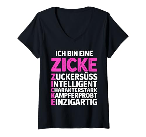Damen Ich Bin Eine Zicke Lustiges Mädelsabend Mädelsausflug T-Shirt mit V-Ausschnitt von Mädelsabend Mädels Abend Lustige Zicken Party