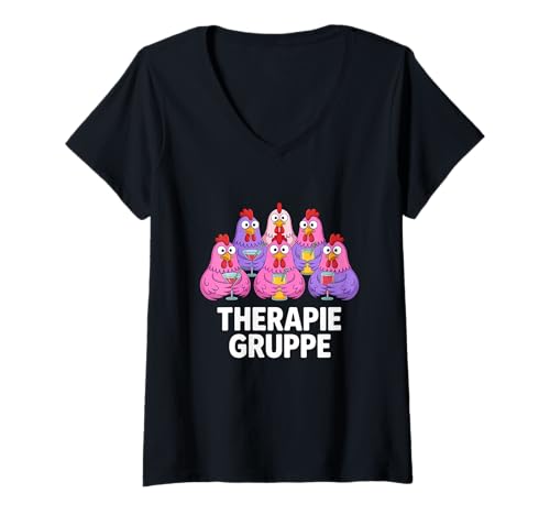 Damen Therapie Gruppe Mädelsabend Hühner Mädels Gruppe T-Shirt mit V-Ausschnitt von Mädelsabend Mädels Abend Lustige Zicken Party