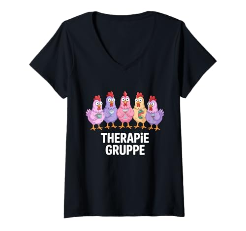 Damen Therapie Gruppe Mädelsabend Hühner Mädels T-Shirt mit V-Ausschnitt von Mädelsabend Mädels Abend Lustige Zicken Party