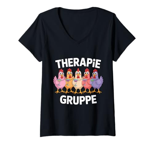 Damen Therapie Gruppe Mädelsabend Hühner Mädels T-Shirt mit V-Ausschnitt von Mädelsabend Mädels Abend Lustige Zicken Party