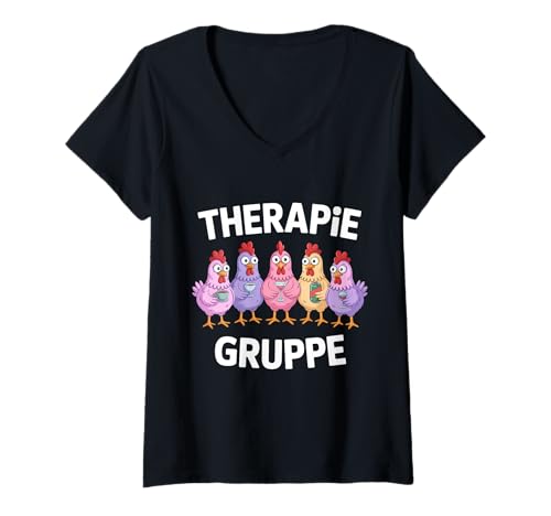 Damen Therapie Gruppe Mädelsabend Hühner Mädels T-Shirt mit V-Ausschnitt von Mädelsabend Mädels Abend Lustige Zicken Party