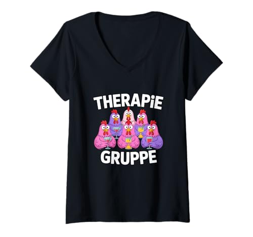 Damen Therapie Gruppe Mädelsabend Hühner Mädels T-Shirt mit V-Ausschnitt von Mädelsabend Mädels Abend Lustige Zicken Party