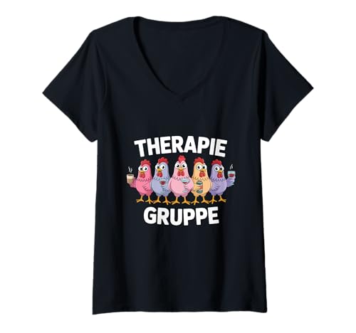 Damen Therapie Gruppe Mädelsabend Hühner Mädels T-Shirt mit V-Ausschnitt von Mädelsabend Mädels Abend Lustige Zicken Party