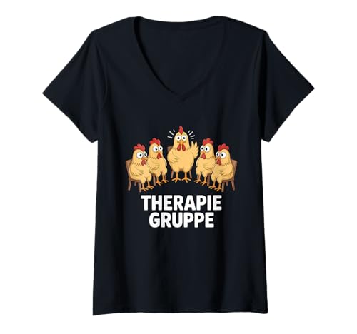 Damen Therapie Gruppe Mädelsabend Hühner T-Shirt mit V-Ausschnitt von Mädelsabend Mädels Abend Lustige Zicken Party