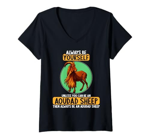 Damen Aoudad Schaf Mähnenschafe Mähnenschaf T-Shirt mit V-Ausschnitt Damen Aoudad Schaf Mähnenschafe Mähnenschaf T-Shirt mit V-Ausschnitt von Mähnenschafe Mähnenschaf Tier Shop