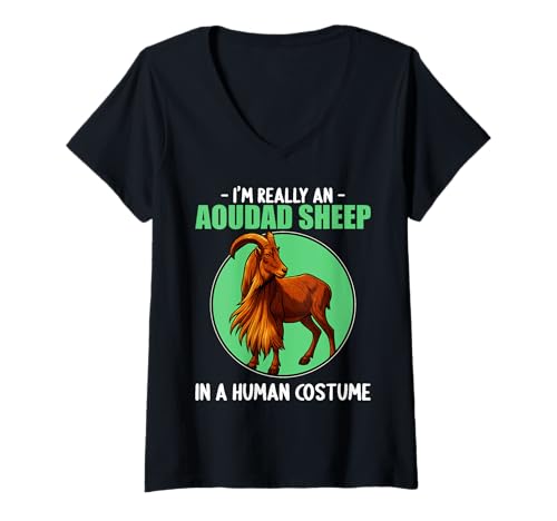 Damen Aoudad Schaf Mähnenschafe Mähnenschaf T-Shirt mit V-Ausschnitt Damen Aoudad Schaf Mähnenschafe Mähnenschaf T-Shirt mit V-Ausschnitt von Mähnenschafe Mähnenschaf Tier Shop
