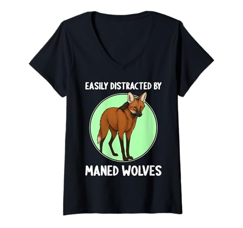 Damen Mähnenwölfe Mähnenwolf T-Shirt mit V-Ausschnitt von Mähnenwölfe Mähnenwolf Tier Shop