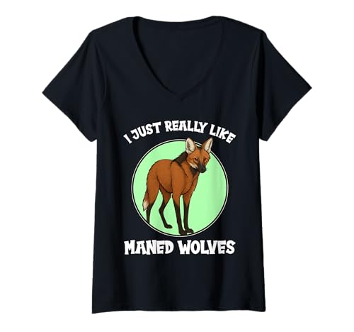 Damen Mähnenwölfe Mähnenwolf T-Shirt mit V-Ausschnitt von Mähnenwölfe Mähnenwolf Tier Shop