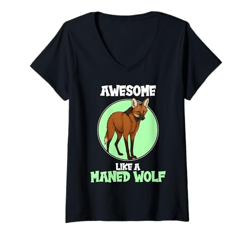 Damen Mähnenwölfe Mähnenwolf T-Shirt mit V-Ausschnitt von Mähnenwölfe Mähnenwolf Tier Shop