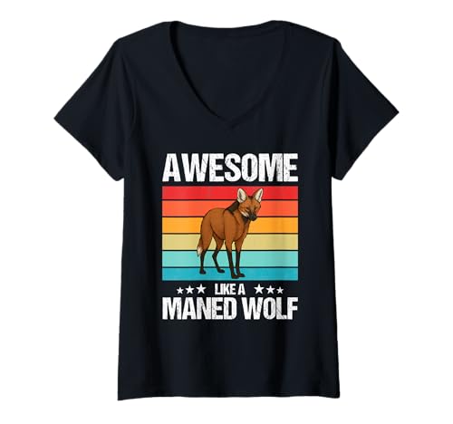 Damen Mähnenwölfe Mähnenwolf T-Shirt mit V-Ausschnitt von Mähnenwölfe Mähnenwolf Tier Shop
